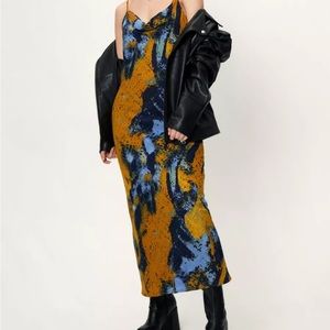 Nasty Gal Abstract Print Cowl Neck Dress
